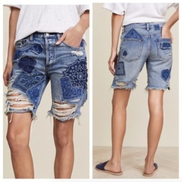 Free People Pants - Free People Heartbreaker Patched Embroidered Denim Shorts